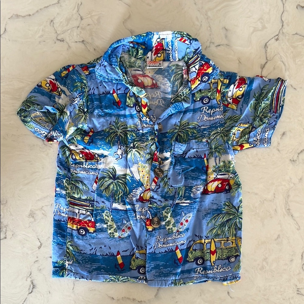 Authentic Tropical Blue Kids Shirt Made In Dominican Republic, Size 4